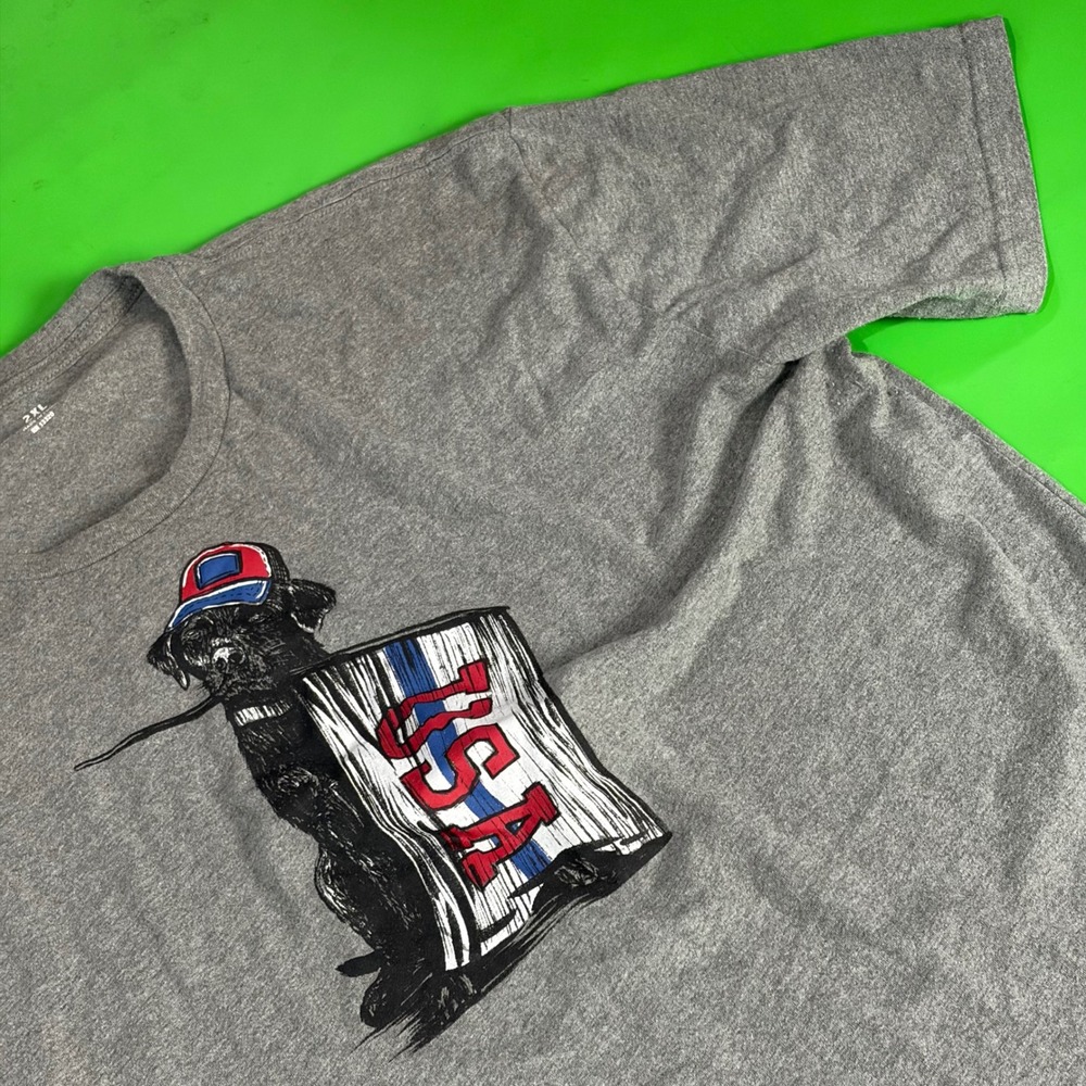 Black Lab USA Flag T-Shirt Mens 2XL Graphite Heather Graphic Tee Patriotic Dog